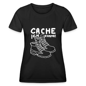 Geocacher Witz Cache Spruch Geocache - Frauen Funktions-T-Shirt - Schwarz - Vorne - AI Model Female 172 light (172cm)