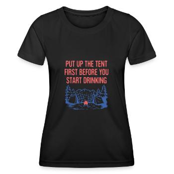Montez la tente First Camping Beer Lover Camper - T-shirt sport Femme - noir - Devant - AI Model Female 172 light (172cm)