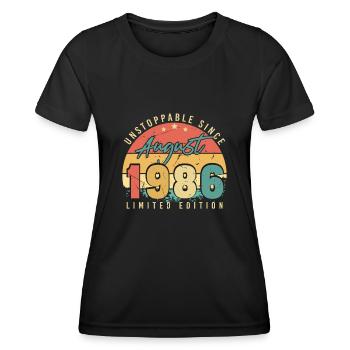 Gift idea for August 1986 - Women's Functional T-Shirt - black - Front - AI Model Female 172 light (172cm)