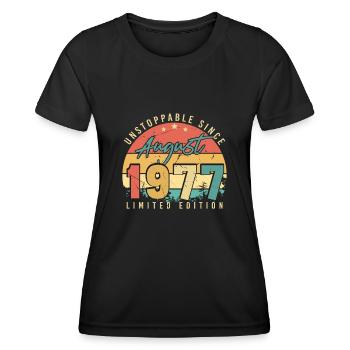 1977 August Retro - Frauen Funktions-T-Shirt - Schwarz - Vorne - AI Model Female 172 light (172cm)
