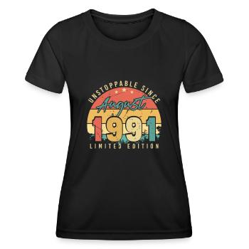 Year of construction August 1991 - Women's Functional T-Shirt - black - Front - AI Model Female 172 light (172cm)