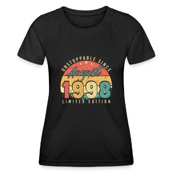 Vœux d’anniversaire pour août 1998 - T-shirt sport Femme - noir - Devant - AI Model Female 172 light (172cm)