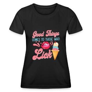 Crème glacée Cône Bouche Langue Bonne - T-shirt sport Femme - noir - Devant - AI Model Female 172 light (172cm)