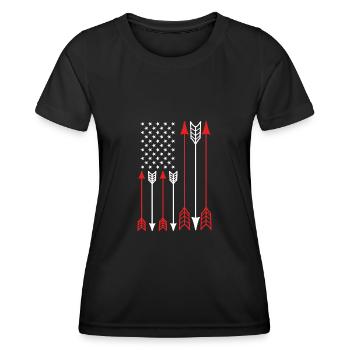 Traditional Archery Bow Sports USA Flag - Frauen Funktions-T-Shirt - Schwarz - Vorne - AI Model Female 172 light (172cm)