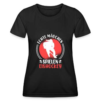 Echte Mädchen spielen Eishockey Damen - Frauen Funktions-T-Shirt - Schwarz - Vorne - AI Model Female 172 light (172cm)