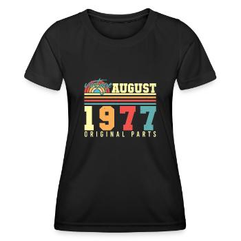 1977 August Vintage - Frauen Funktions-T-Shirt - Schwarz - Vorne - AI Model Female 172 light (172cm)