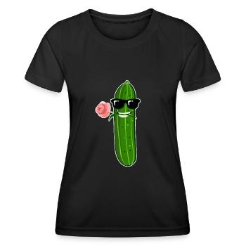 Gurke mit Rose und Sonnenrille Gurken - Frauen Funktions-T-Shirt - Schwarz - Vorne - AI Model Female 172 light (172cm)