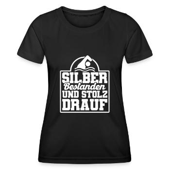 Silber Schwimmer Prüfung Silber Schwimmabzeichen - Frauen Funktions-T-Shirt - Schwarz - Vorne - AI Model Female 172 light (172cm)