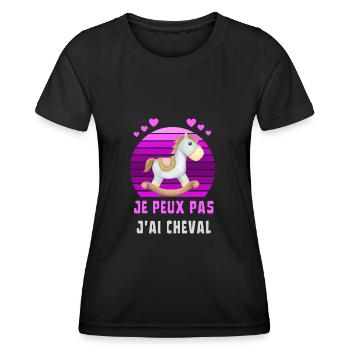 Cheval Equitation Humour - J''ai cheval à bascule - T-shirt sport Femme - noir - Devant - AI Model Female 172 light (172cm)