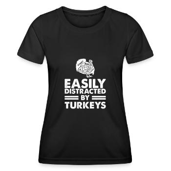 Easily Distracted By Turkeys - Truthahnjagd - Frauen Funktions-T-Shirt - Schwarz - Vorne - AI Model Female 172 light (172cm)
