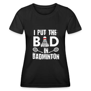 Badminton, Badminton -Spieler - Frauen Funktions-T-Shirt - Schwarz - Vorne - AI Model Female 172 light (172cm)