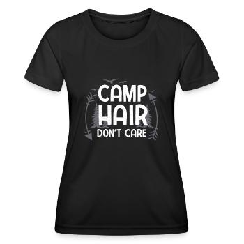 Camp hair doesn't care - Camping Glamping - Women's Functional T-Shirt - black - Front - AI Model Female 172 light (172cm)