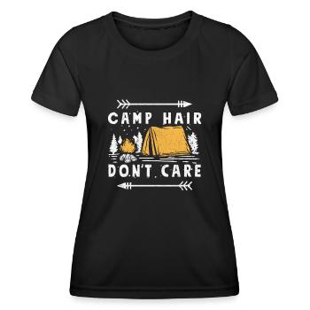 Camp hair doesn't care - Camping Glamping - Women's Functional T-Shirt - black - Front - AI Model Female 172 light (172cm)