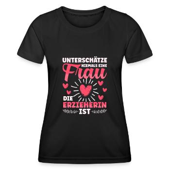 Erzieherin unterschätze niemals eine Frau Kita - Frauen Funktions-T-Shirt - Schwarz - Vorne - AI Model Female 172 light (172cm)
