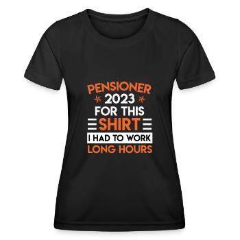 Retraités 2023 Retraite 2023 longues heures de travail - T-shirt sport Femme - noir - Devant - AI Model Female 172 light (172cm)