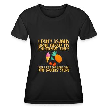 Je ne me vante généralement pas de mes voyages coûteux 2 - T-shirt sport Femme - noir - Devant - AI Model Female 172 light (172cm)