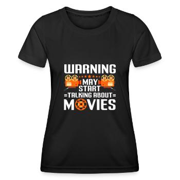 Warning Kinobesucher Filmliebhaber Kino Filme - Frauen Funktions-T-Shirt - Schwarz - Vorne - AI Model Female 172 light (172cm)