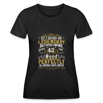 Vintage Légendaire - Vieilli parfaitement 42ème anniversaire - T-shirt sport Femme - noir - Devant - AI Model Female 172 light (172cm)