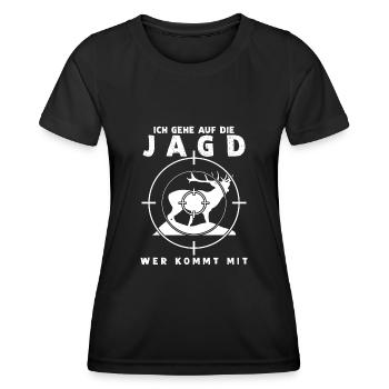 Jägerin Jäger Jagd Hirsch Jagen - Frauen Funktions-T-Shirt - Schwarz - Vorne - AI Model Female 172 light (172cm)