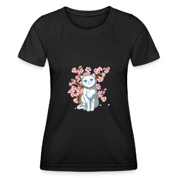 Fleur de cerisier japonais Samouraï Fleur de chat japonais - T-shirt sport Femme - noir - Devant - AI Model Female 172 light (172cm)