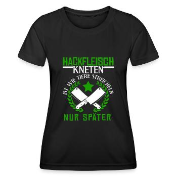 Metzger Fleischer Hackfleisch kneten - Frauen Funktions-T-Shirt - Schwarz - Vorne - AI Model Female 172 light (172cm)