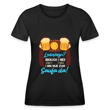 Lederhosn brauch I ned nur zum sauffa da - Frauen Funktions-T-Shirt - Schwarz - Vorne - AI Model Female 172 light (172cm)