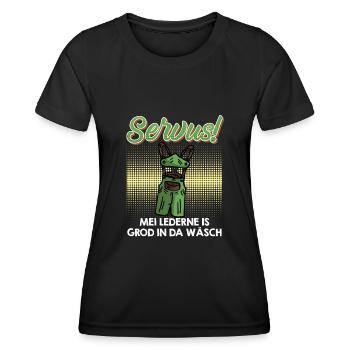 Mei Lederne is grod on da Wäsch Bayern Bier - Frauen Funktions-T-Shirt - Schwarz - Vorne - AI Model Female 172 light (172cm)