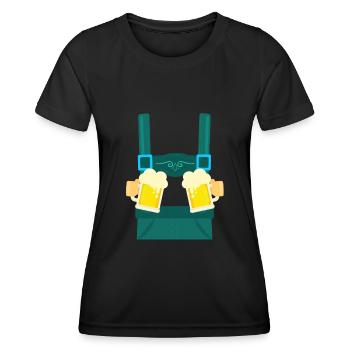 Fake Hosenträger Lederhosen Bayern Bier Trachten - Frauen Funktions-T-Shirt - Schwarz - Vorne - AI Model Female 172 light (172cm)