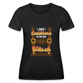 Mei Lederhosn is in da Wäsch Trachten - Frauen Funktions-T-Shirt - Schwarz - Vorne - AI Model Female 172 light (172cm)