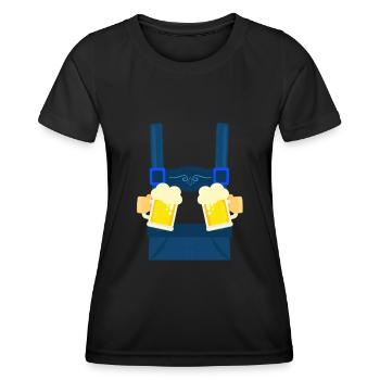 Fake Hosenträger Lederhosen Bayern Bier Trachten - Frauen Funktions-T-Shirt - Schwarz - Vorne - AI Model Female 172 light (172cm)