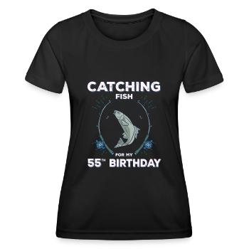 Fisherman's birthday 55 Fishing 55ter - Women's Functional T-Shirt - black - Front - AI Model Female 172 light (172cm)