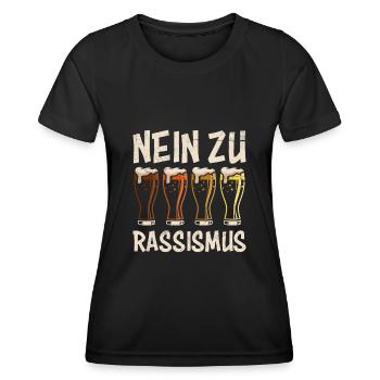 Bier Spruch Nein zu Rassismus - Frauen Funktions-T-Shirt - Schwarz - Vorne - AI Model Female 172 light (172cm)