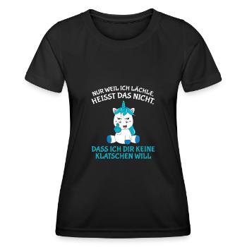 Nur weil ich lächle heißt nicht keine klatschen - Frauen Funktions-T-Shirt - Schwarz - Vorne - AI Model Female 172 light (172cm)