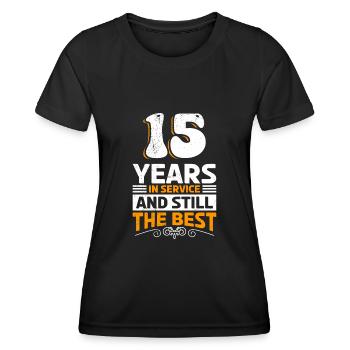 Anniversaire de l’entreprise 15 ans de service - T-shirt sport Femme - noir - Devant - AI Model Female 172 light (172cm)