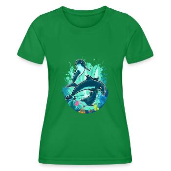 Save The Ocean Marine Protection Biology Dolphin - Women's Functional T-Shirt - kelly green - Front - AI Model Female 172 dark (172cm)