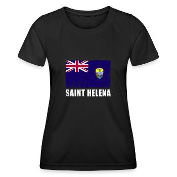 Sankt Helena Flagge Grunge Sankt Helena Fahne - Frauen Funktions-T-Shirt - Schwarz - Vorne - AI Model Female 172 light (172cm)