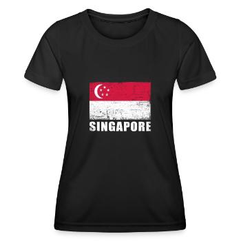 Singapur Flagge Grunge Singapur Fahne - Frauen Funktions-T-Shirt - Schwarz - Vorne - AI Model Female 172 light (172cm)