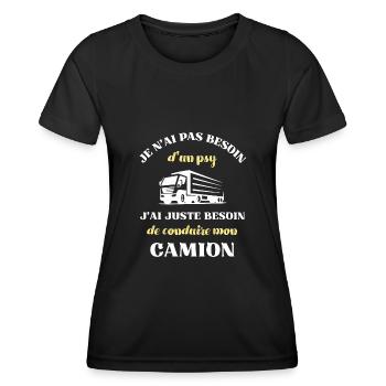 besoin psy camion homme humour chauffeur routier - T-shirt sport Femme - noir - Devant - AI Model Female 172 light (172cm)