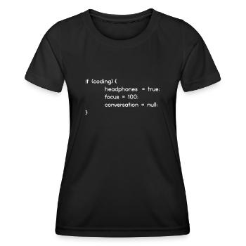 Headphones, encoders, programmers coding - Women's Functional T-Shirt - black - Front - AI Model Female 172 light (172cm)