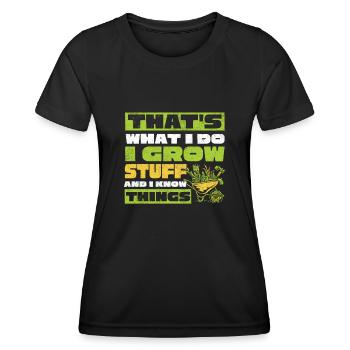 I build things And I know things, gardener - Women's Functional T-Shirt - black - Front - AI Model Female 172 light (172cm)