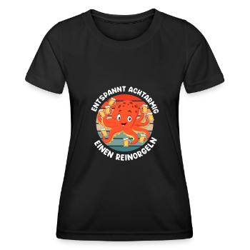 Entspannt achtarmig einen reinorgeln Biertrinker - Frauen Funktions-T-Shirt - Schwarz - Vorne - AI Model Female 172 light (172cm)