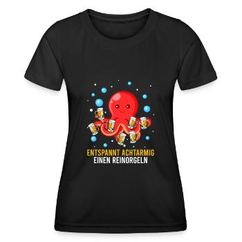 Entspannt achtarmig einen reinorgeln Biertrinker - Frauen Funktions-T-Shirt - Schwarz - Vorne - AI Model Female 172 light (172cm)