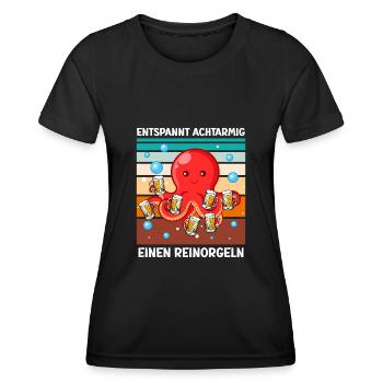 Entspannt achtarmig einen reinorgeln Bier - Frauen Funktions-T-Shirt - Schwarz - Vorne - AI Model Female 172 light (172cm)