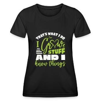 I build things And I know things, gardener - Women's Functional T-Shirt - black - Front - AI Model Female 172 light (172cm)