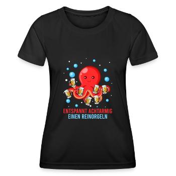 Entspannt achtarmig einen reinorgeln Oktopus - Frauen Funktions-T-Shirt - Schwarz - Vorne - AI Model Female 172 light (172cm)
