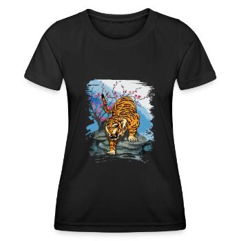 Japon Tiger Cherry Blossom Art japonais - T-shirt sport Femme - noir - Devant - AI Model Female 172 light (172cm)
