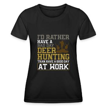 Chasseur de cerfs buck J’aurais - T-shirt sport Femme - noir - Devant - AI Model Female 172 light (172cm)