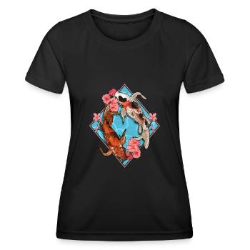 Kirschblüte Japan Koin Karpfen Fisch Koifisch - Frauen Funktions-T-Shirt - Schwarz - Vorne - AI Model Female 172 light (172cm)