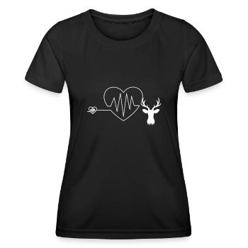 Herzschlag mit Herz und Hirsch Geweih Hirschgeweih - Frauen Funktions-T-Shirt - Schwarz - Vorne - AI Model Female 172 light (172cm)