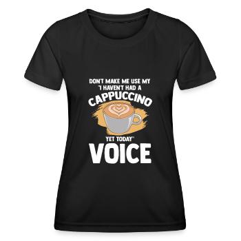 Je n’ai pas encore eu de cappuccino aujourd’hui - T-shirt sport Femme - noir - Devant - AI Model Female 172 light (172cm)